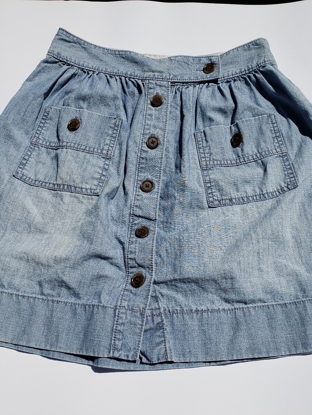 J. Crew Light Blue Denim Skirt with Gathered Waist Size 2